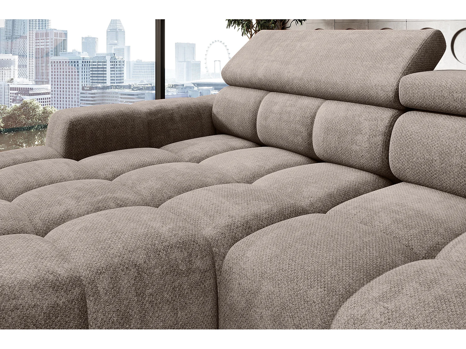 Canapé OMBO – moderne, siège réglable, sans fonction couchage, Eden, disposition gauche, 285x168x97 cm, couleur beige foncé