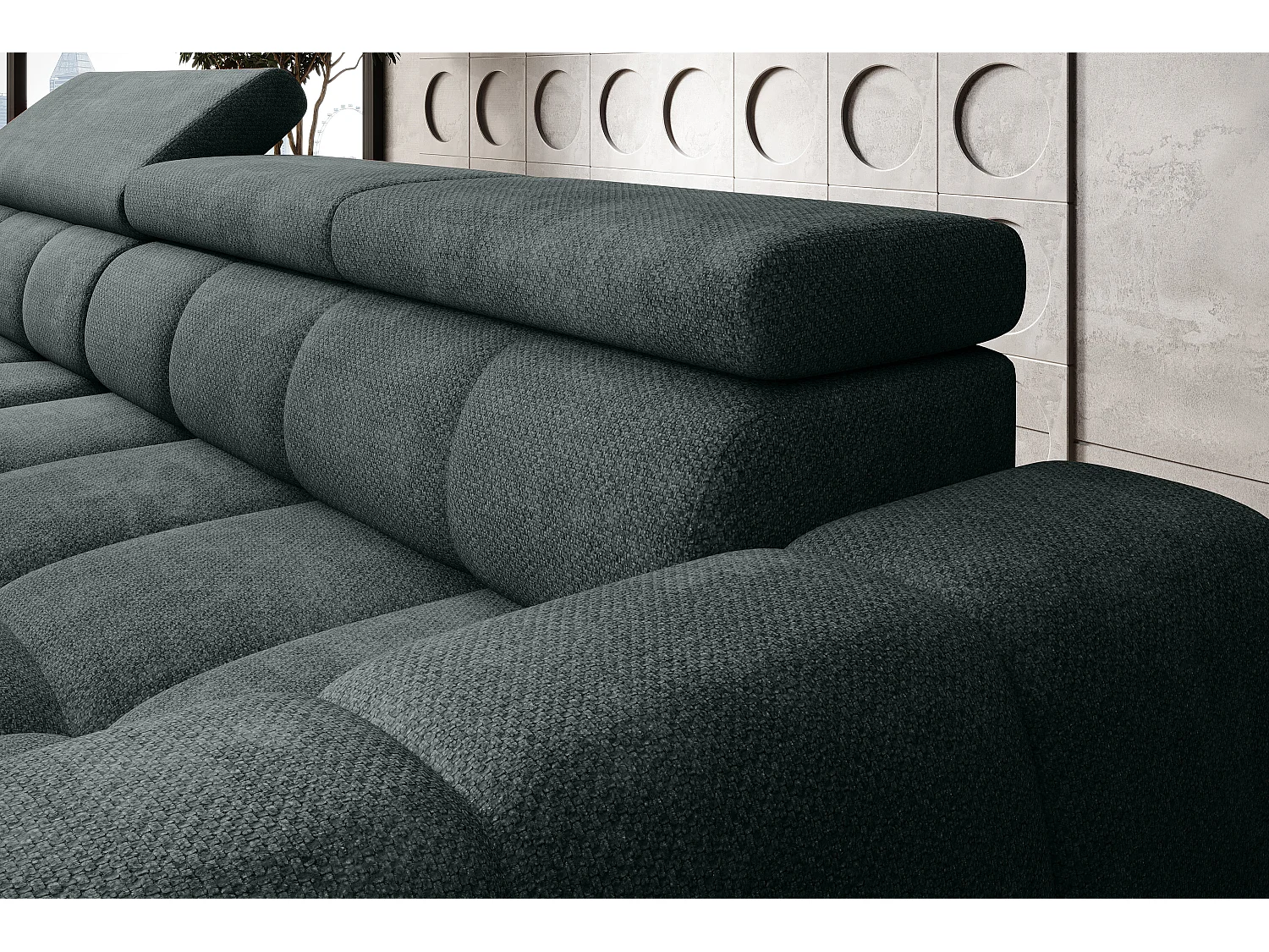 Ecksofa OMBO – modern, verstellbarer Sitz, ohne Schlafplatz, Eden, rechte Ausführung, 285x168x97 cm, Farbe Türkis
