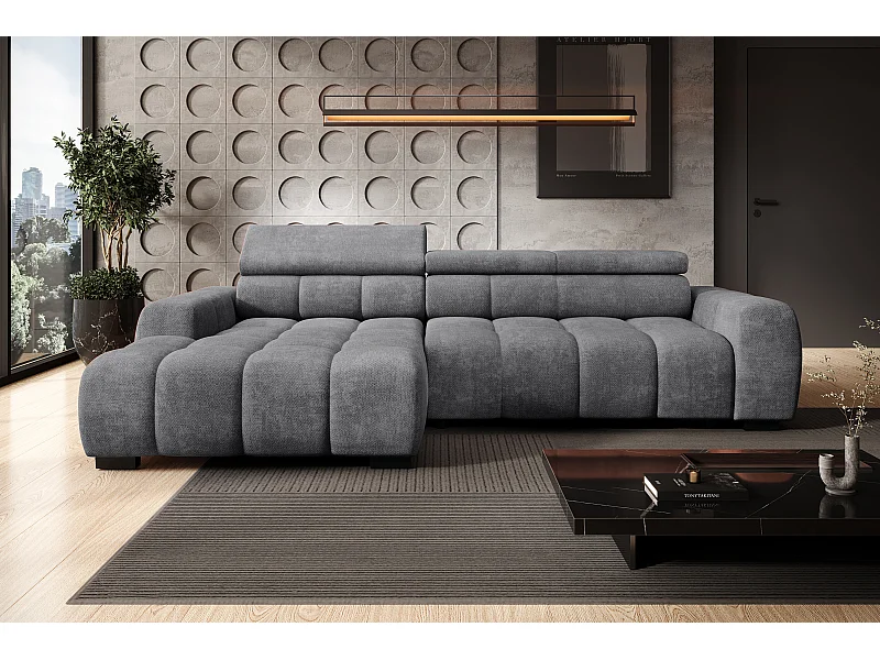 Hoekbank OMBO – modern, verstelbare zitting, zonder slaapfunctie, Eden, linkeropstelling, 285x168x97 cm, kleur lichtantraciet