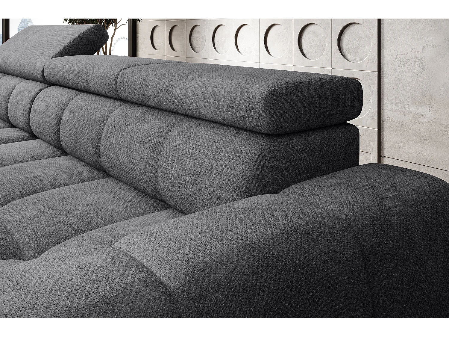 Canapé OMBO – moderne, siège réglable, sans fonction couchage, Eden, disposition gauche, 285x168x97 cm, couleur gris anthracite