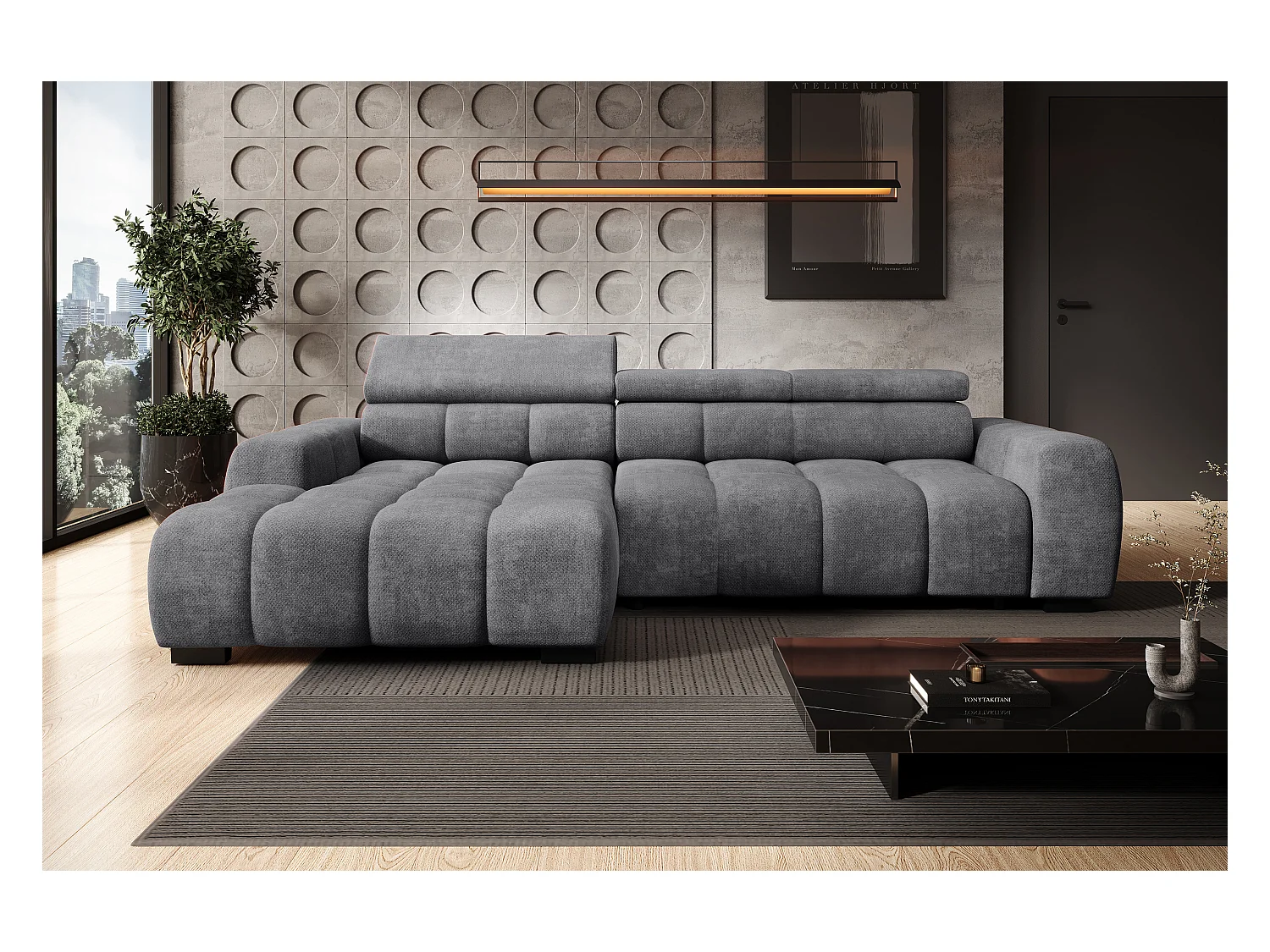 Canapé OMBO – moderne, siège réglable, sans fonction couchage, Eden, disposition gauche, 285x168x97 cm, couleur gris anthracite