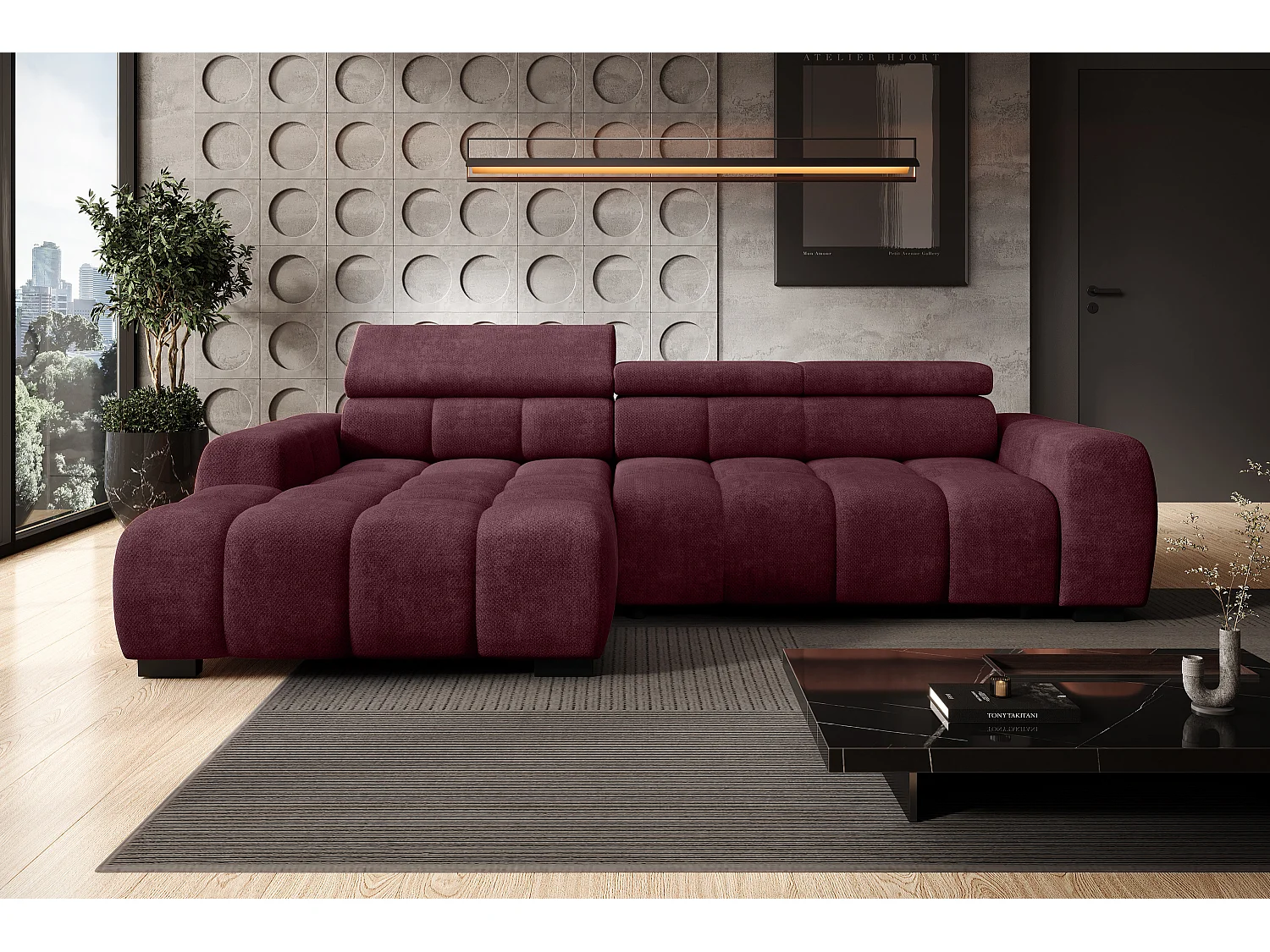 Canapé OMBO – moderne, siège réglable, sans fonction couchage, Eden, disposition gauche, 285x168x97 cm, couleur violet