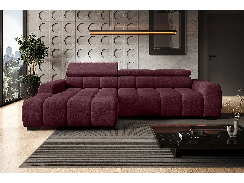 Hoekbank OMBO – modern, verstelbare zitting, zonder slaapfunctie, Eden, linkeropstelling, 285x168x97 cm, kleur paars