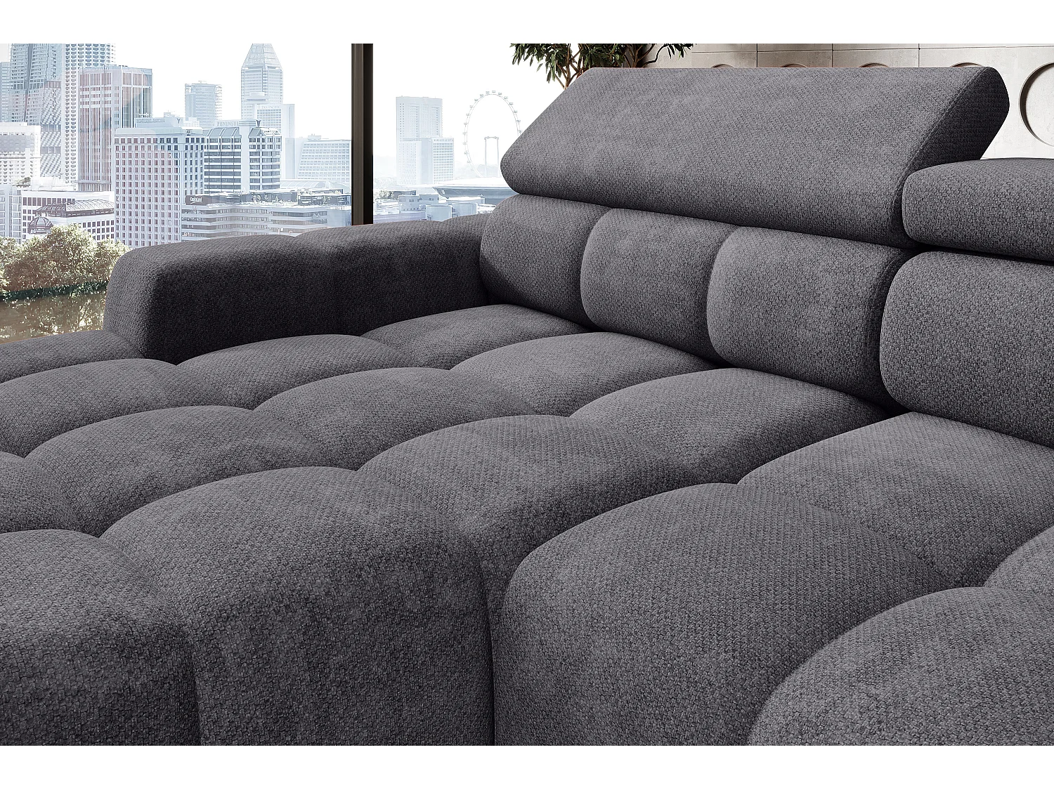 Canapé OMBO – moderne, siège réglable, sans fonction couchage, Eden, disposition gauche, 285x168x97 cm, couleur anthracite