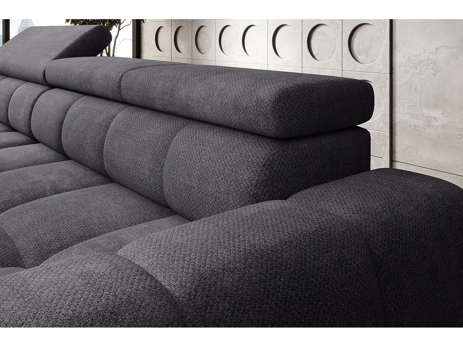 Canapé OMBO – moderne, siège réglable, sans fonction couchage, Eden, disposition gauche, 285x168x97 cm, couleur anthracite