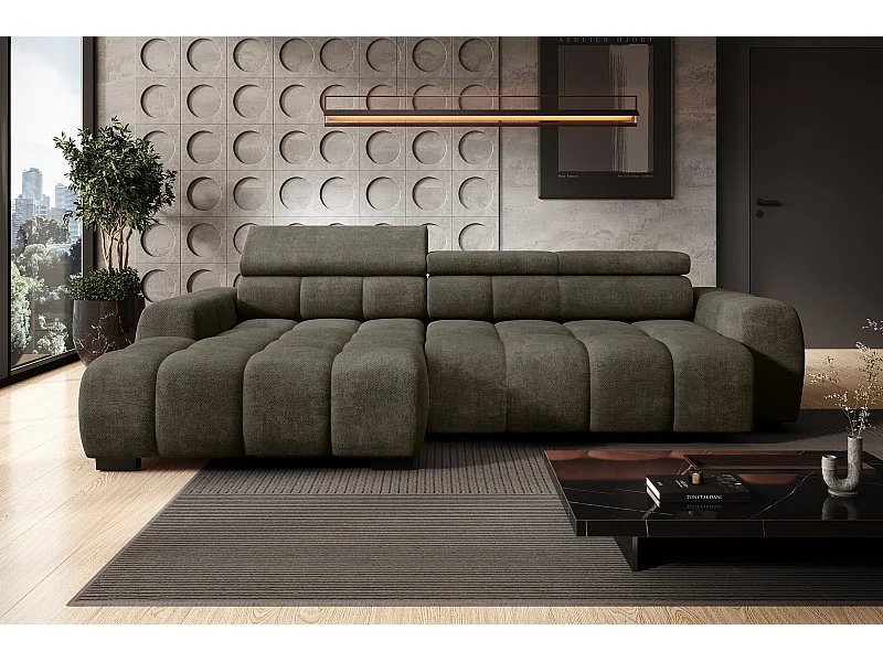 Hoekbank OMBO – modern, verstelbare zitting, zonder slaapfunctie, Eden, linkeropstelling, 285x168x97 cm, kleur donkergrijs