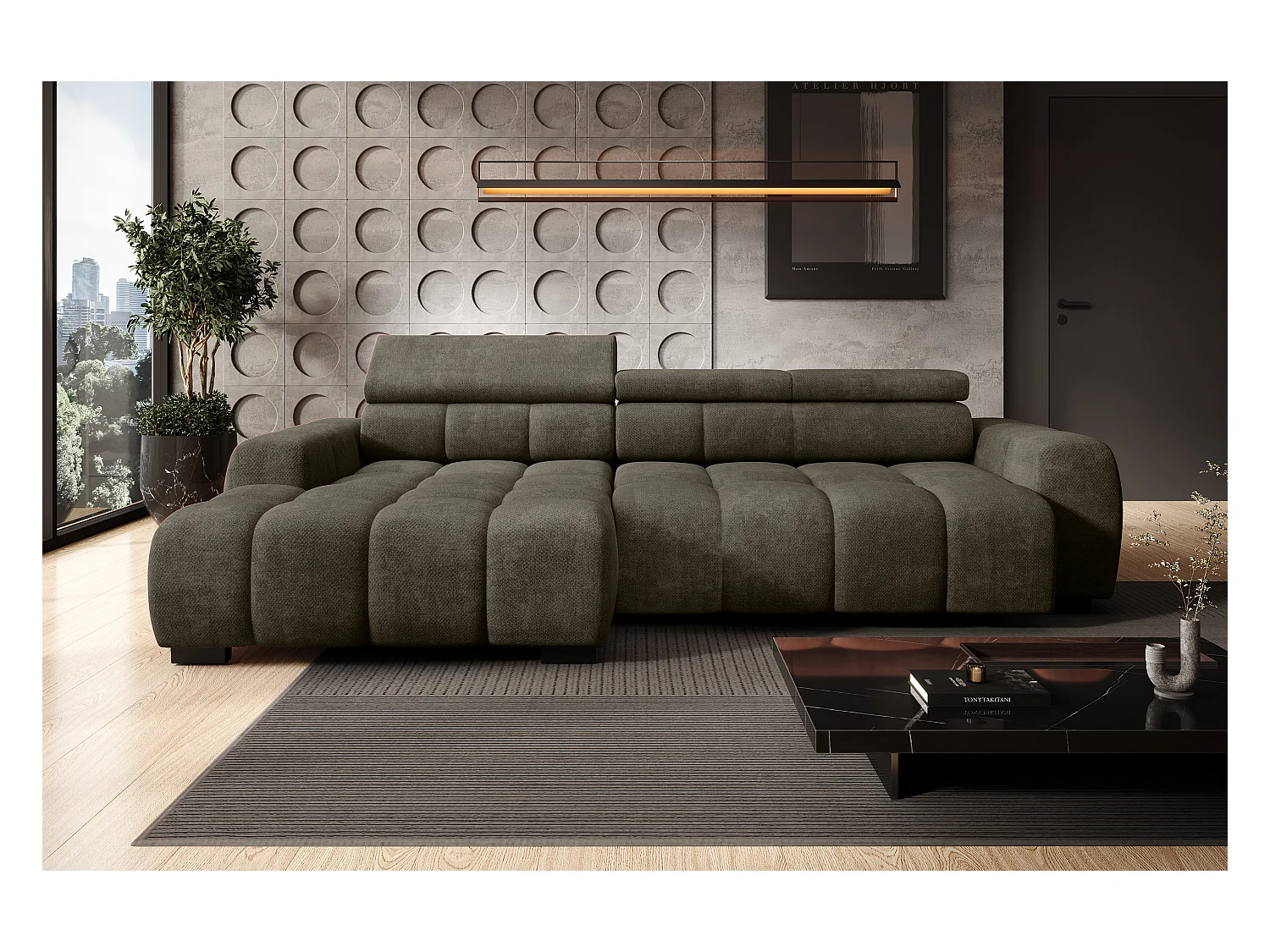 Canapé OMBO – moderne, siège réglable, sans fonction couchage, Eden, disposition gauche, 285x168x97 cm, couleur gris foncé