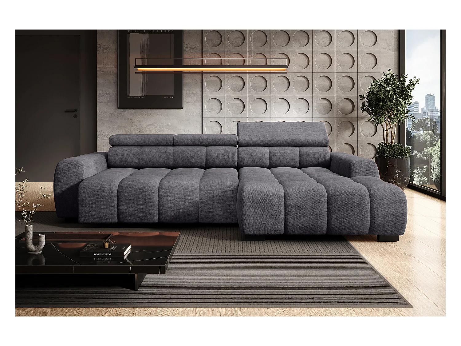 Canapé OMBO – moderne, siège réglable, sans fonction couchage, Eden, disposition droite, 285x168x97 cm, couleur anthracite