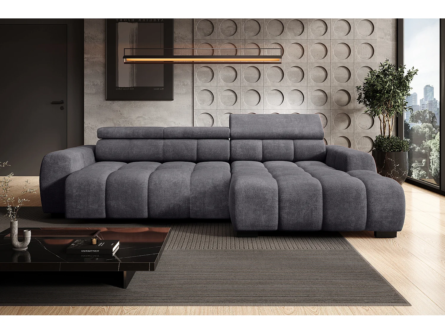 Canapé OMBO – moderne, siège réglable, sans fonction couchage, Eden, disposition droite, 285x168x97 cm, couleur anthracite