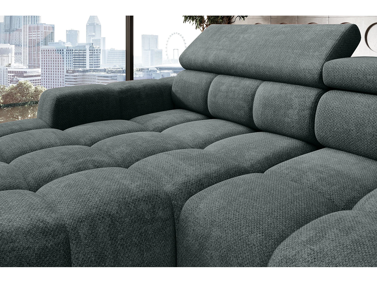 Ecksofa OMBO – modern, verstellbarer Sitz, ohne Schlafplatz, Eden, linke Ausführung, 285x168x97 cm, Farbe Türkis