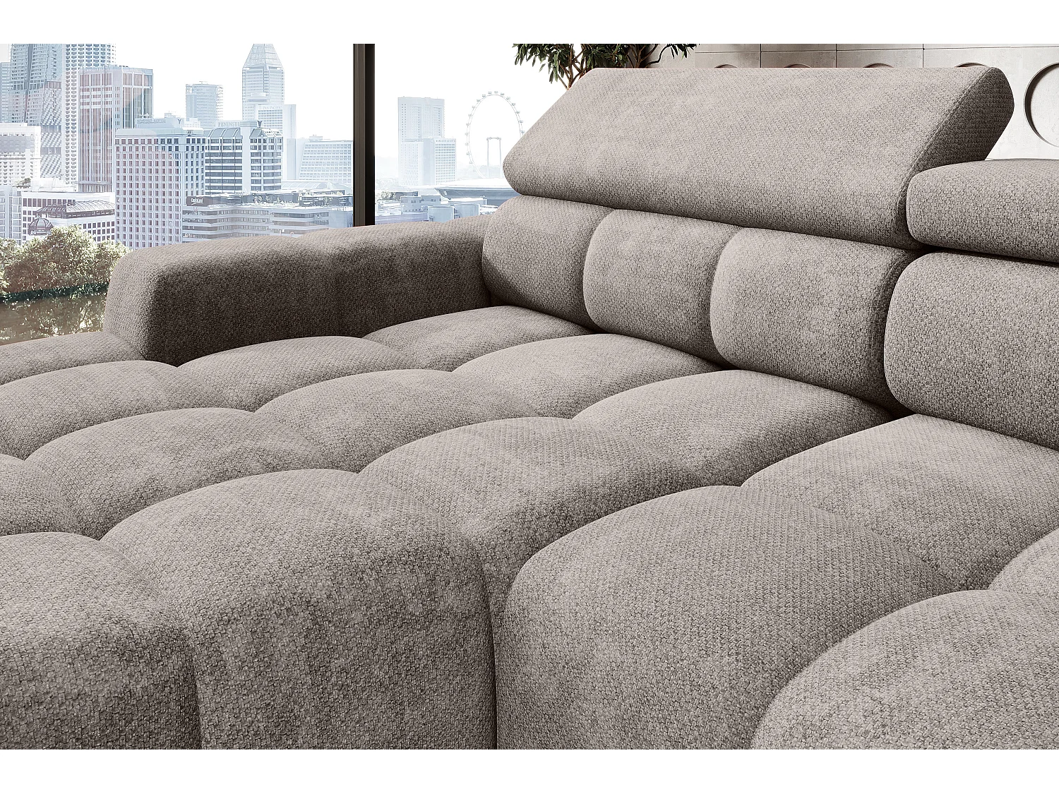 Hoekbank OMBO – modern, verstelbare zitting, zonder slaapfunctie, Eden, linkeropstelling, 285x168x97 cm, kleur lichtgrijs