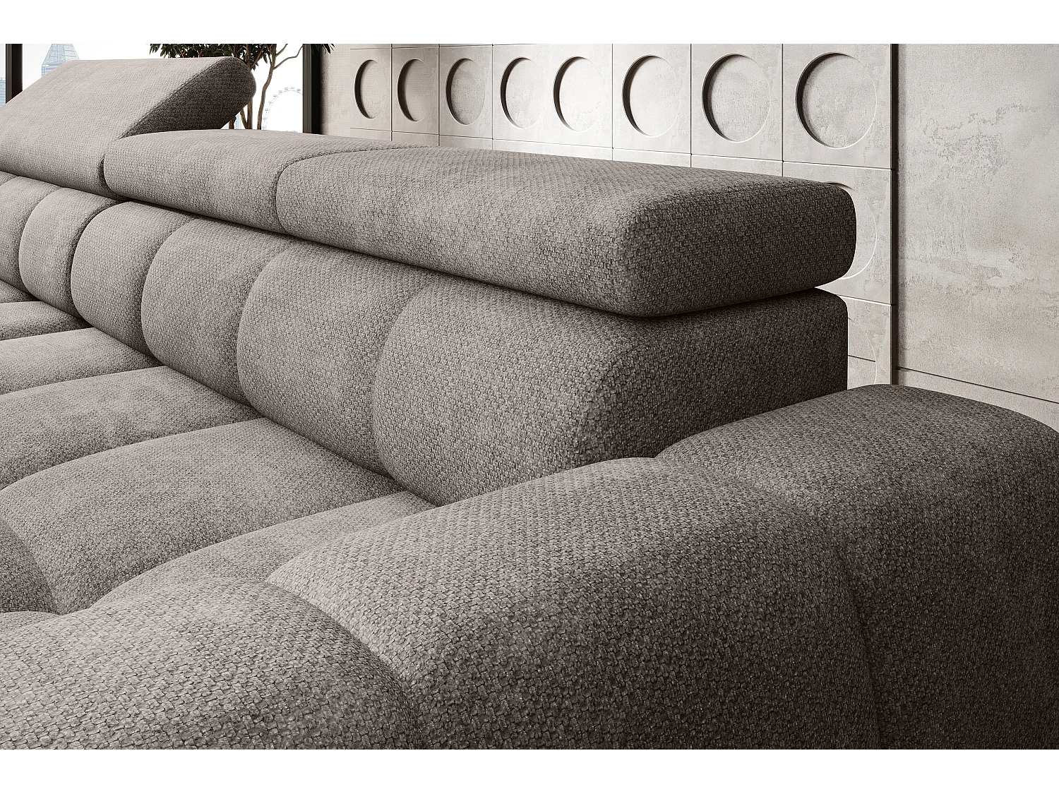 Canapé OMBO – moderne, siège réglable, sans fonction couchage, Eden, disposition gauche, 285x168x97 cm, couleur gris clair