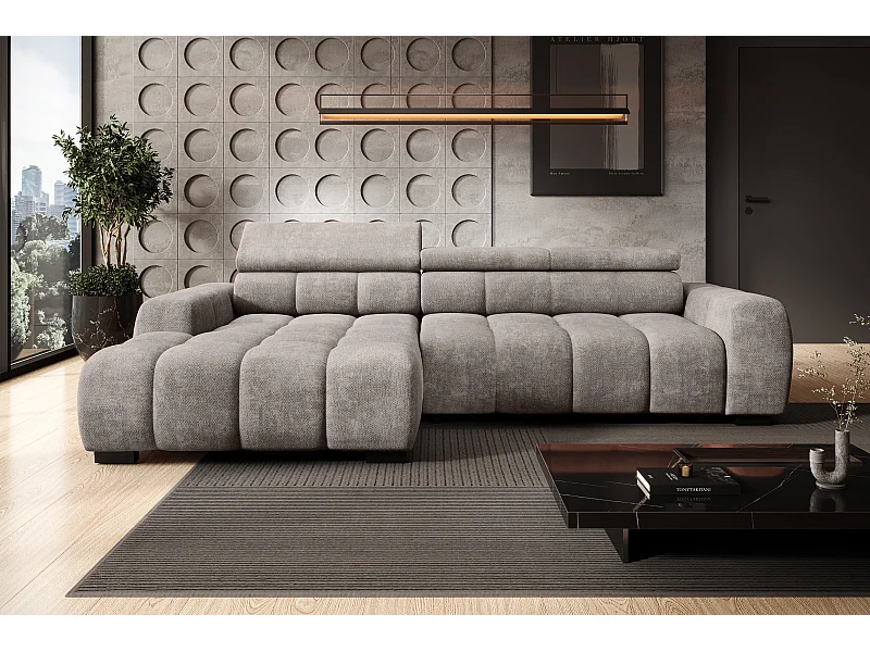 Canapé OMBO – moderne, siège réglable, sans fonction couchage, Eden, disposition gauche, 285x168x97 cm, couleur gris clair