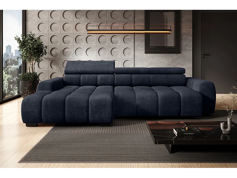 Hoekbank OMBO – modern, verstelbare zitting, zonder slaapfunctie, Eden, linkeropstelling, 285x168x97 cm, kleur donkerblauw