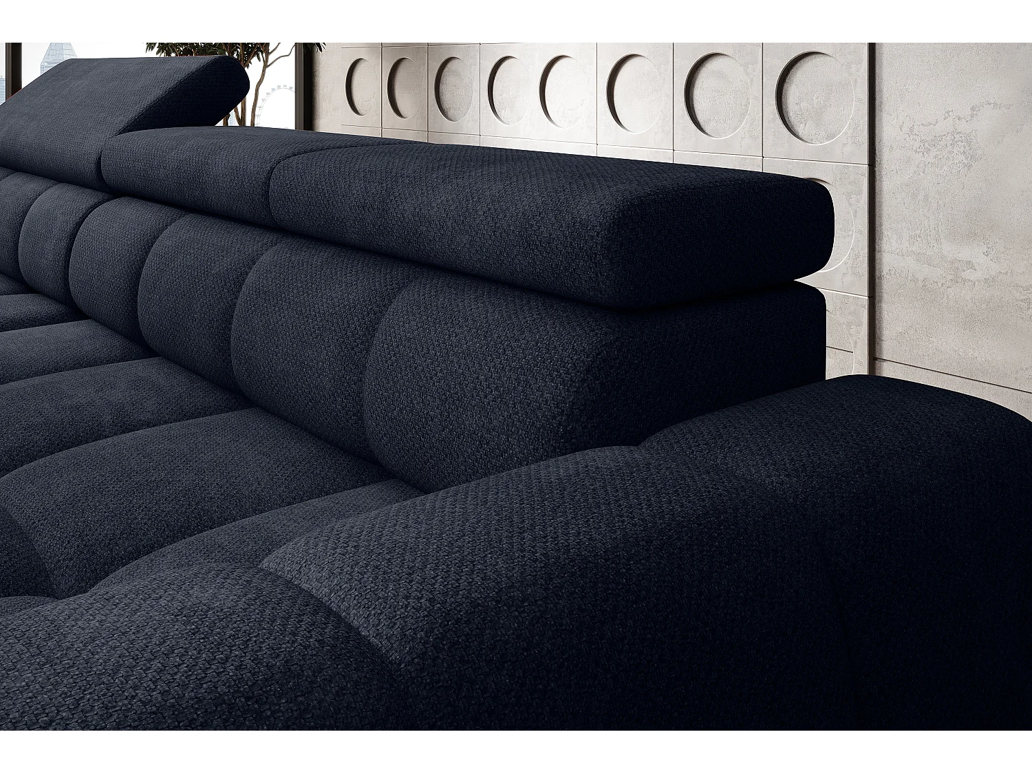 Canapé OMBO – moderne, siège réglable, sans fonction couchage, Eden, disposition gauche, 285x168x97 cm, couleur bleu foncé