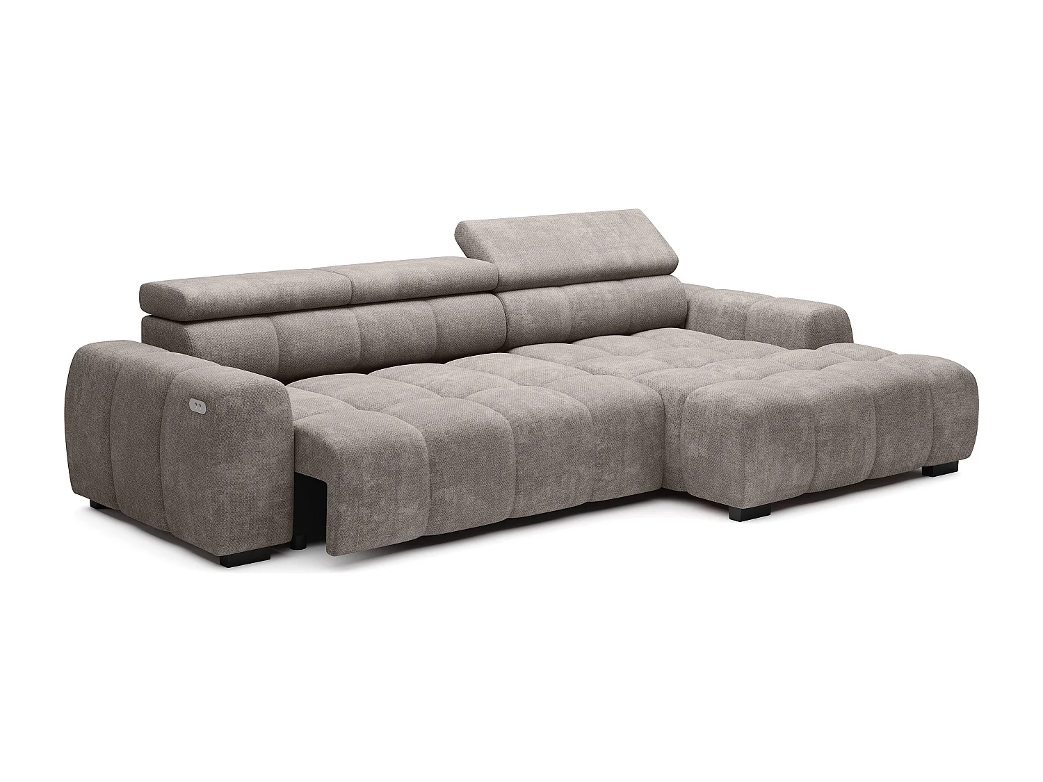 Narożnik OMBO – nowoczesny, regulowane siedzisko, bez spania, Eden, prawy układ, 285x168x97 cm, kolor jasny szary