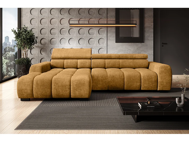 Canapé OMBO – moderne, siège réglable, sans fonction couchage, Eden, disposition gauche, 285x168x97 cm, couleur doré