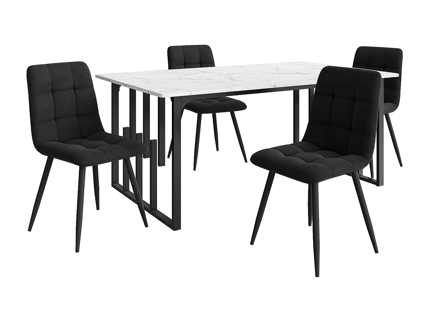 Ensemble salle à manger 5 pièces, table 140×80 cm avec pieds en métal noir et chaises en velours