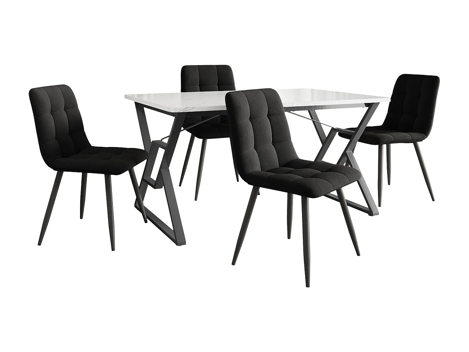 Grupo de sala de jantar de 5 peças, mesa 119x70 cm, 4 cadeiras de couro PU, pernas de ferro, preto