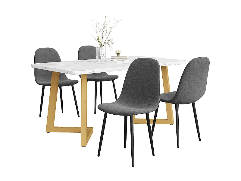 Grupo De Comedor De 5 Piezas, Mesa 140x80 Cm, 4 Sillas De Terciopelo, Patas De Metal, Gris