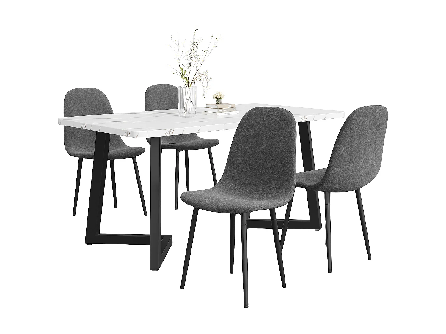 Groupe De Salle à Manger 5 Pièces, Table 119x70 Cm, 4 Chaises Velours, Pieds En Fer, Noir