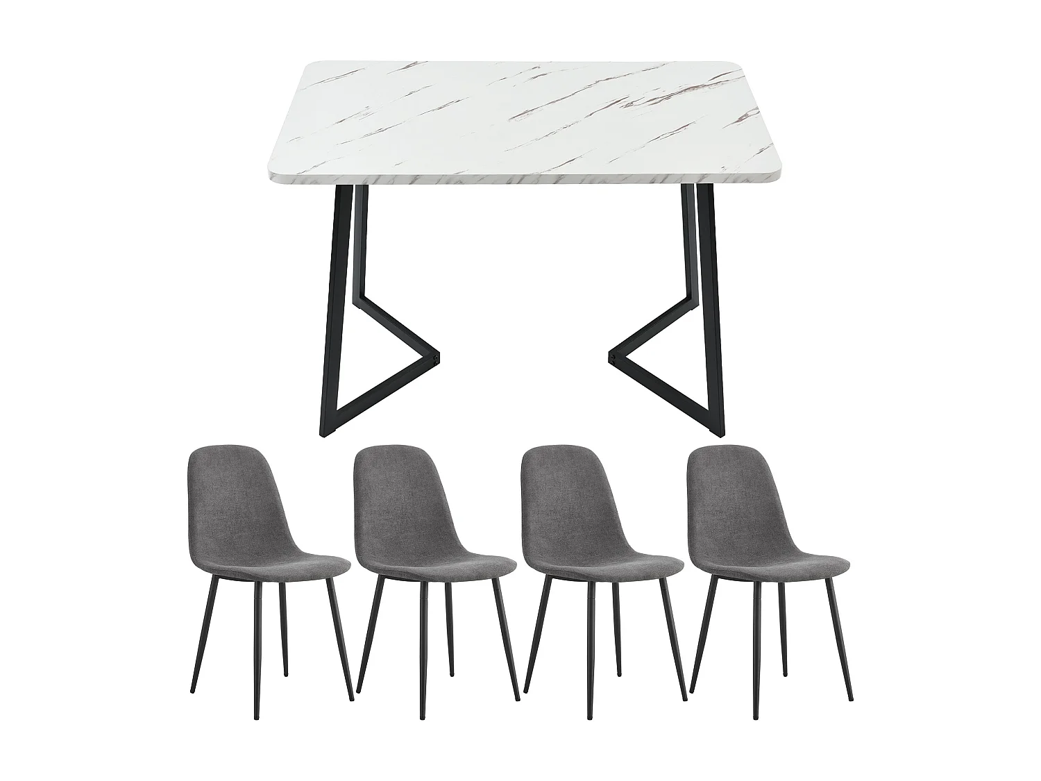 Groupe De Salle à Manger 5 Pièces, Table 119x70 Cm, 4 Chaises Velours, Pieds En Fer, Noir