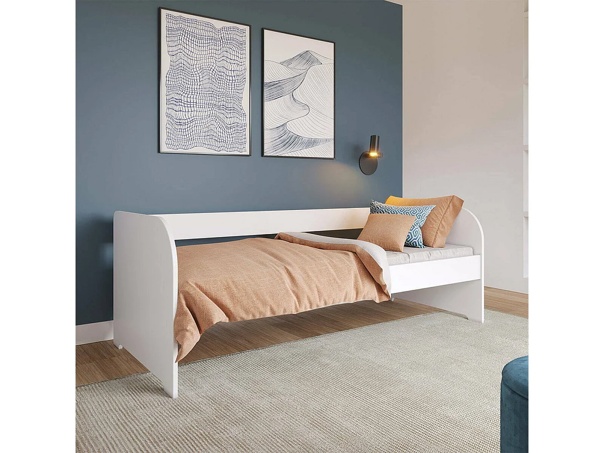 Lit banquette 80x190 cm bois massif blanc EZRA