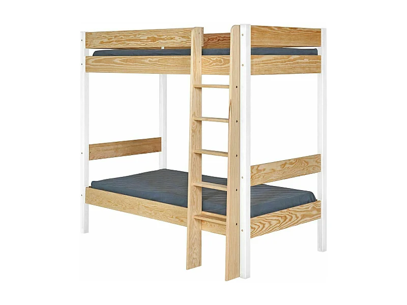 Lit superposé 90x190 cm bois massif blanc et bois CLEM