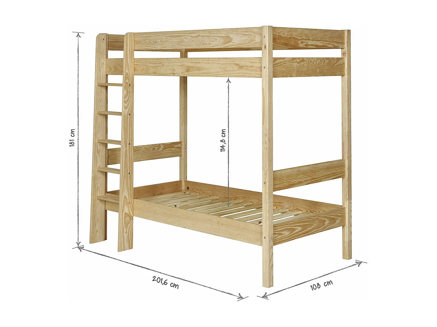 Lit superposé 90x190 cm bois massif bois naturel CLEM