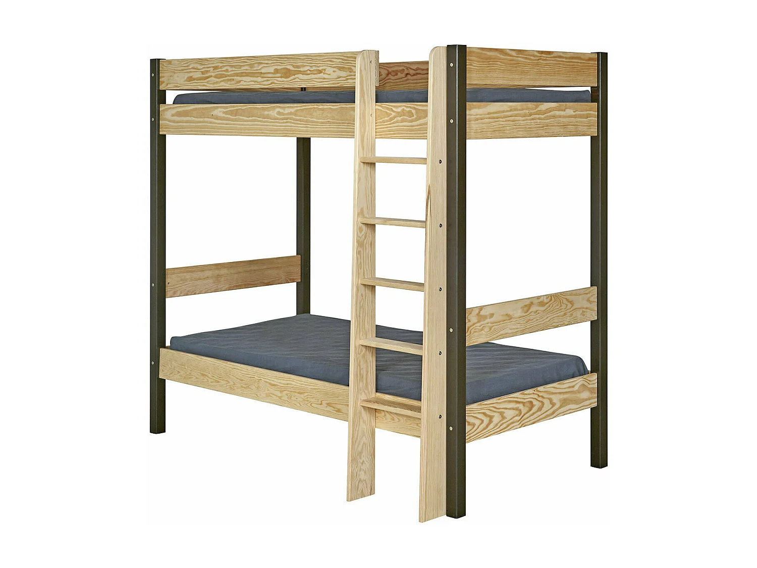 Lit superposé 90x190 cm bois massif noir et bois CLEM