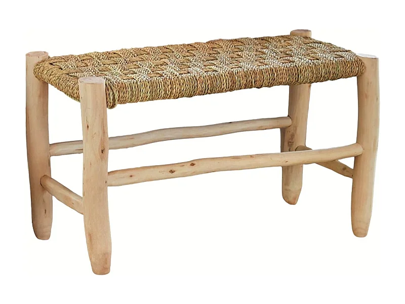 Banco marroquí de doum con trenzado en damero 80 cm
