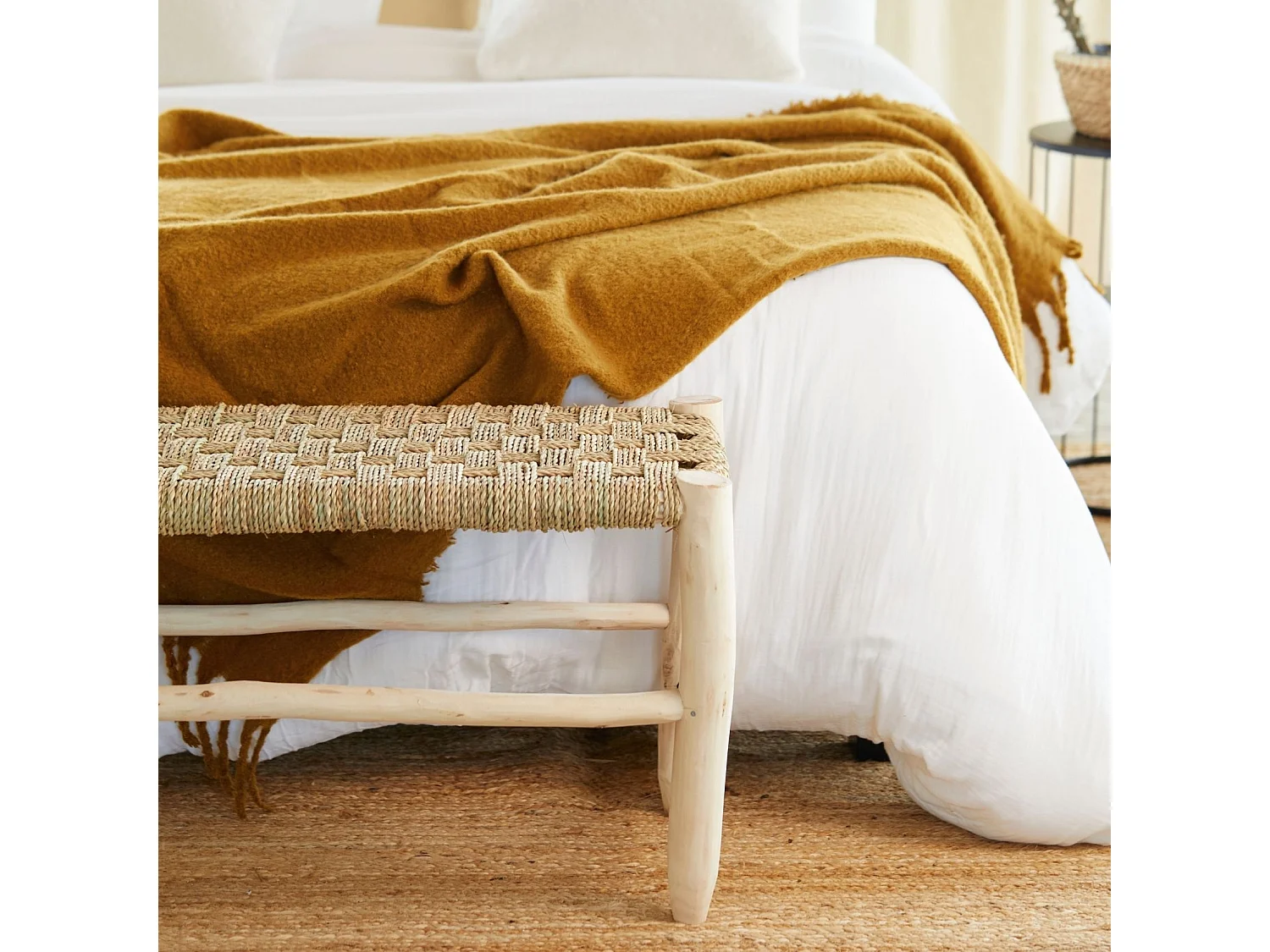 Banc Marocain Doum tressage damier