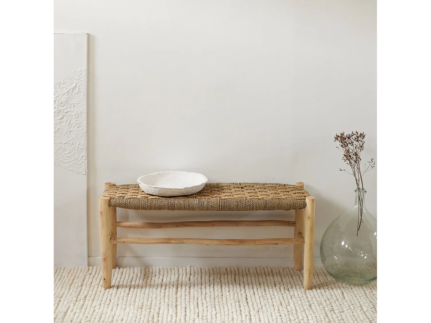 Banc Marocain Doum tressage damier