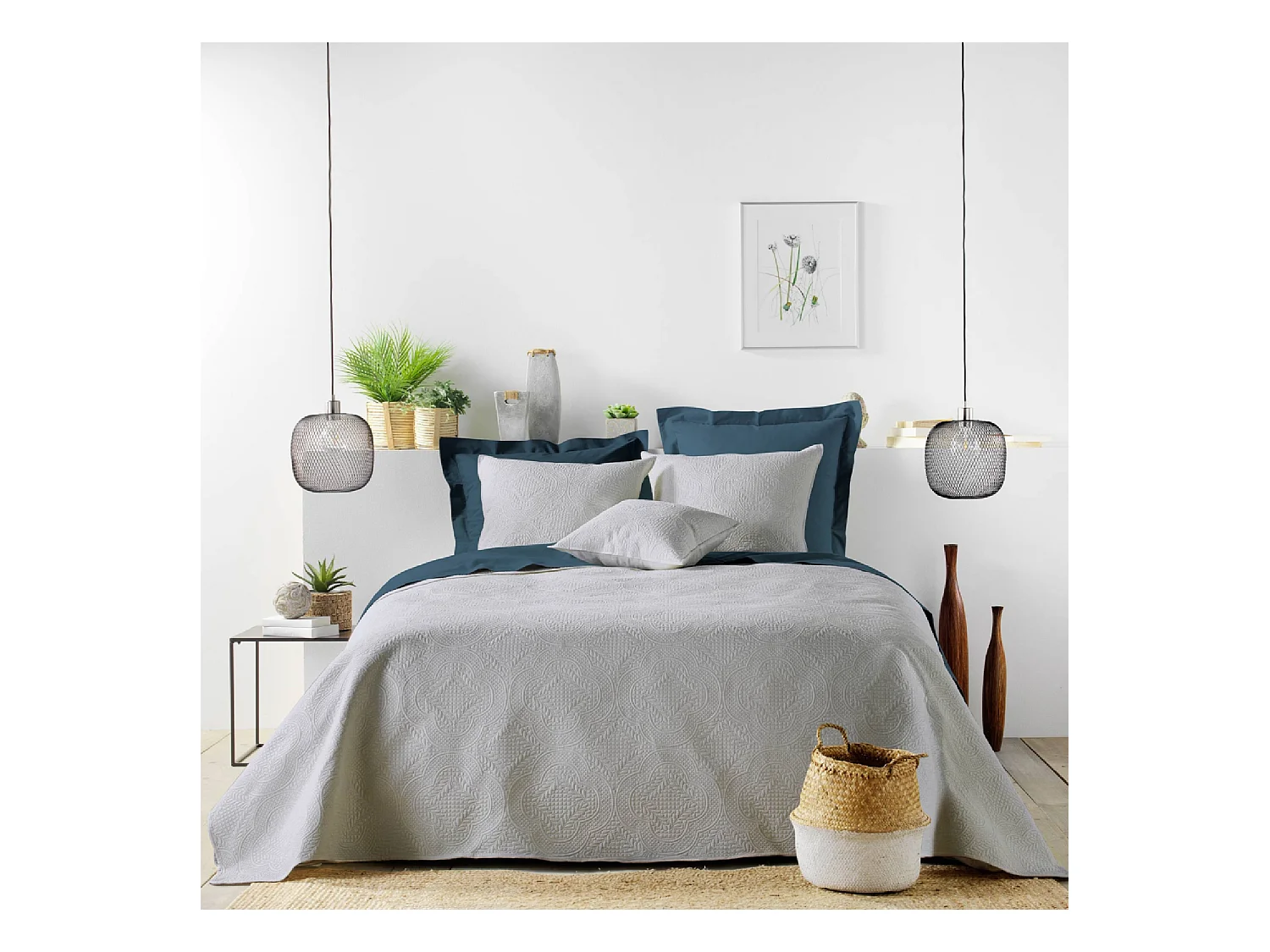 Couvre-Lit Matelassé et 2 Taies d'Oreiller Romane
