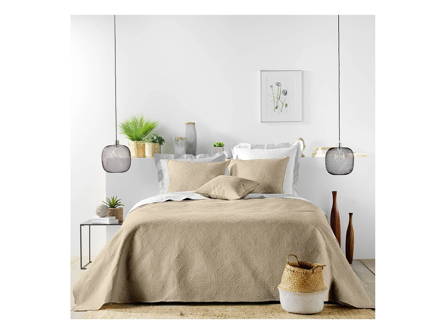 Couvre-Lit Matelassé et 2 Taies d'Oreiller Romane