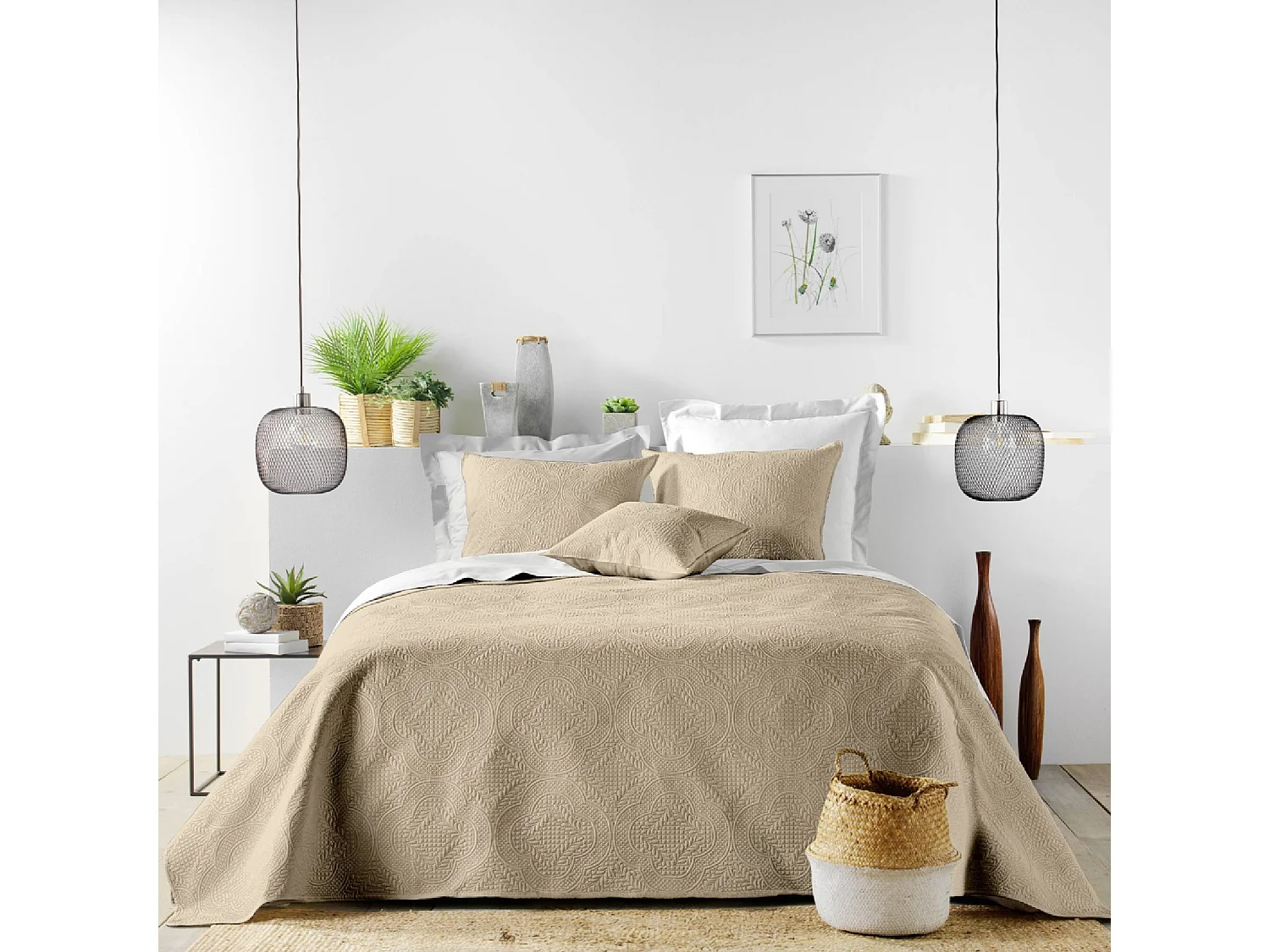 Couvre-Lit Matelassé et 2 Taies d'Oreiller Romane