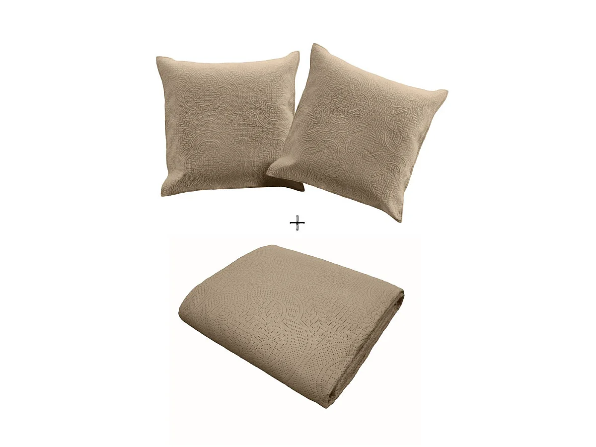 Couvre-Lit & 2 Housses de Coussin "Romane" 220x240cm Beige Lin