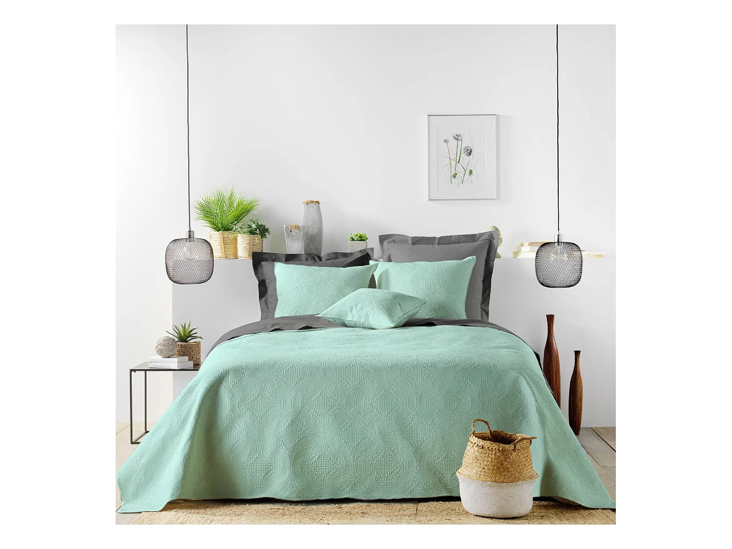 Couvre-Lit Matelassé et 2 Taies d'Oreiller Romane