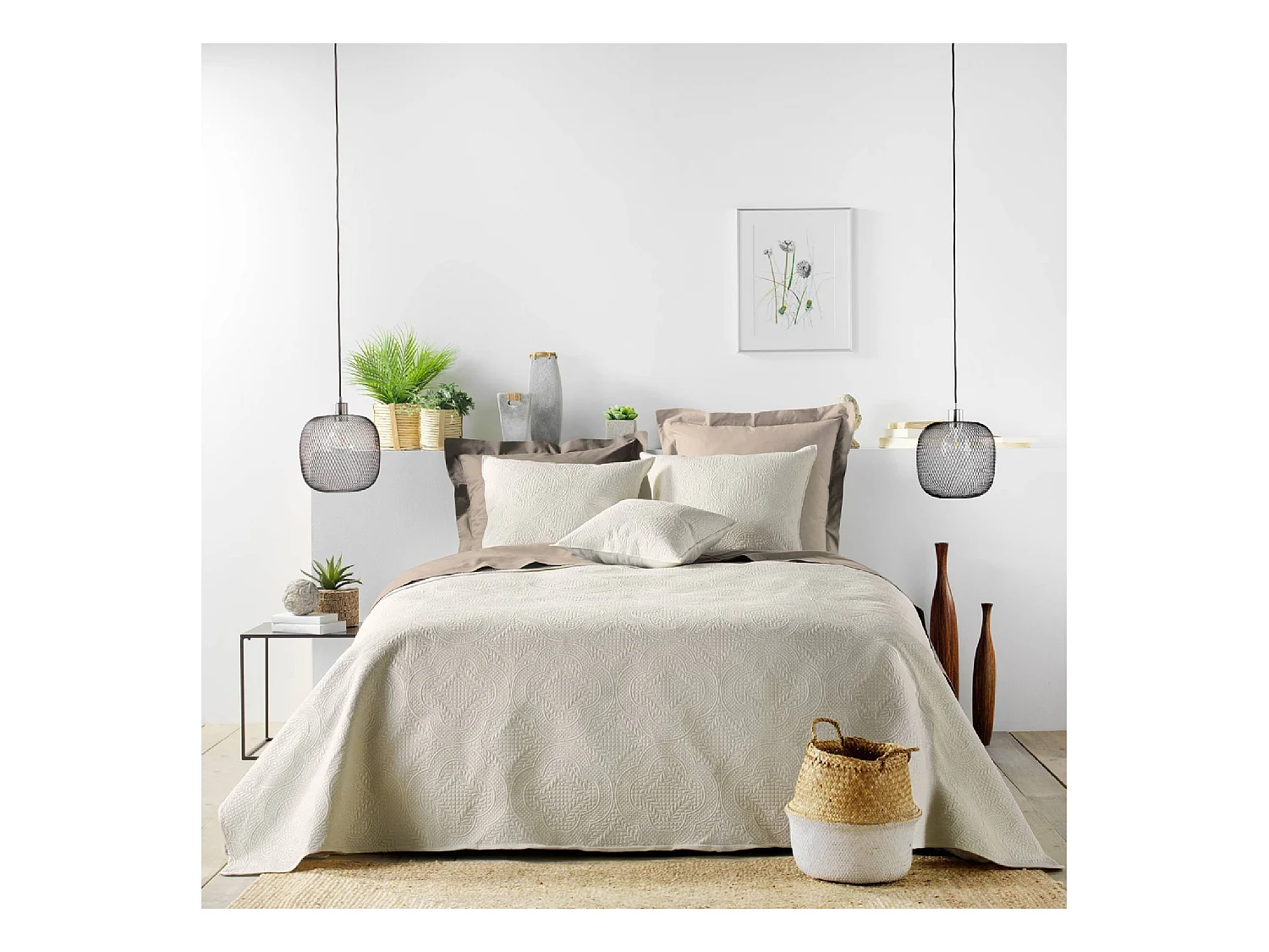 Couvre-Lit Matelassé et 2 Taies d'Oreiller Romane