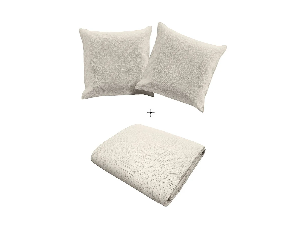 Couvre-Lit & 2 Housses de Coussin "Romane" 220x240cm Naturel