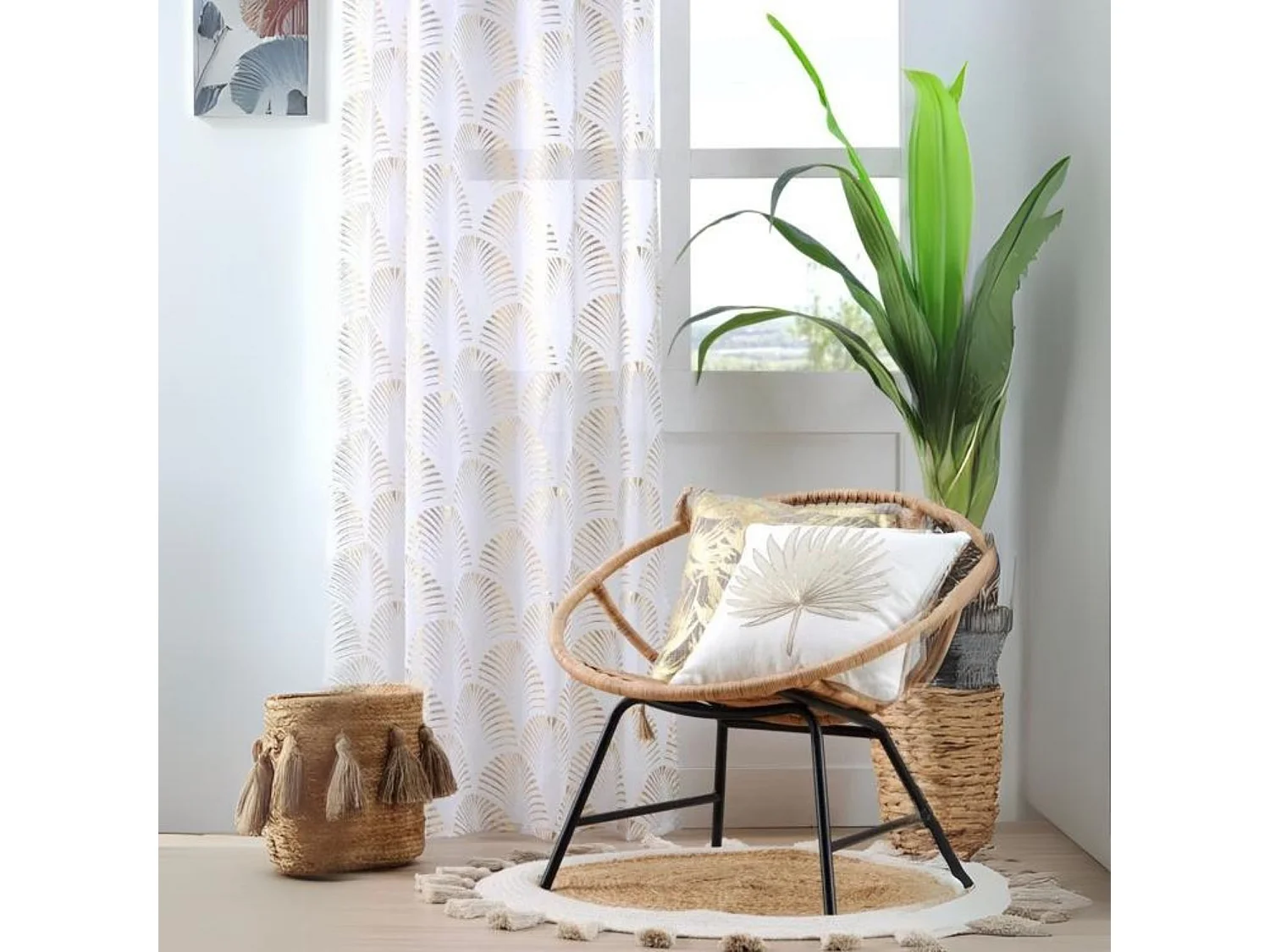 Visillo semi-opaco ojales estampado Maldivas