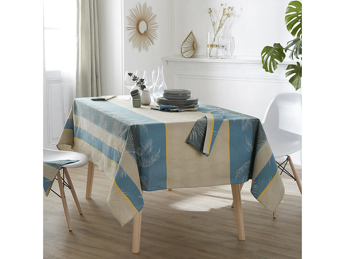 Mantel cuadrado tropical de jacquard recubierto