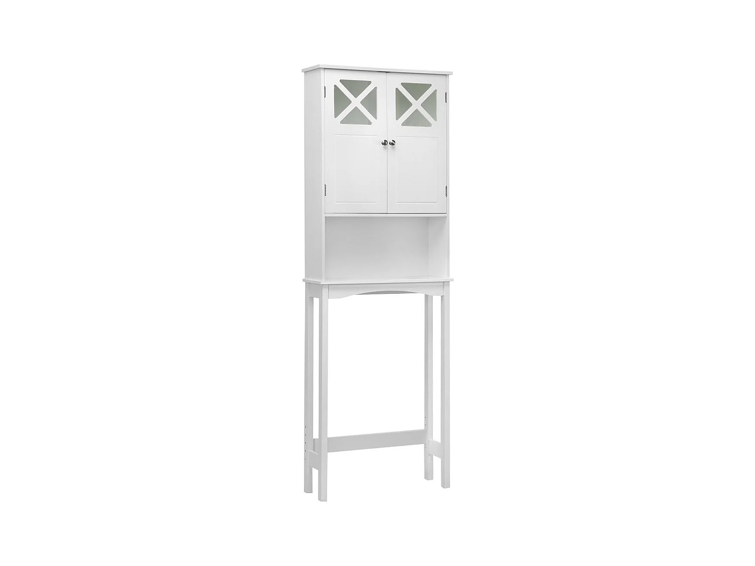 Boven het toilet kast badkamer opbergplank verstelbare hoogte 2 deuren met gehard glas, wit