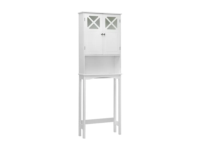 Meuble WC au-Dessus des Toilettes Étagère de Rangement de Salle de Bain Hauteur Réglable 2 Portes avec Verre Trempé, Blanc