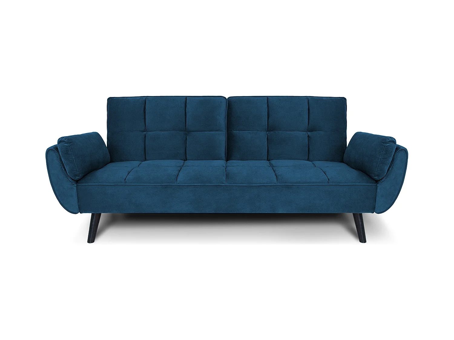 Divano letto clic clac in velluto blu piede nero mod. Ambra