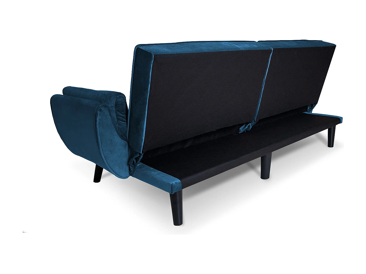 Divano letto clic clac in velluto blu piede nero mod. Ambra