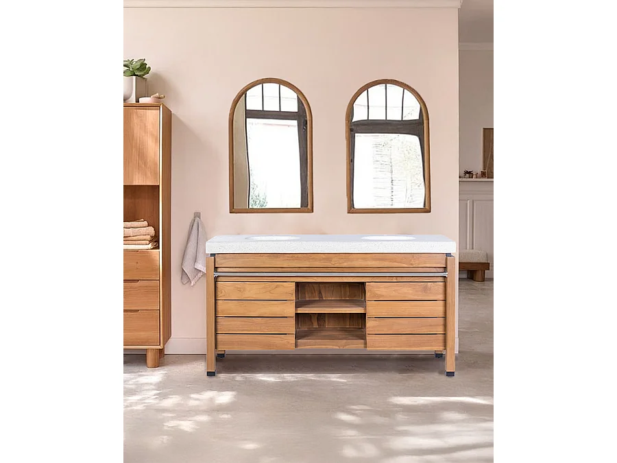 Borneo - Meuble double vasque avec plateau terrazzo