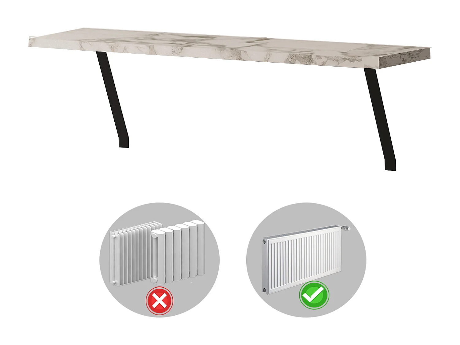 Heizkörperregal Adin Weiß Marmoroptik 60cm ohne bohren 92659