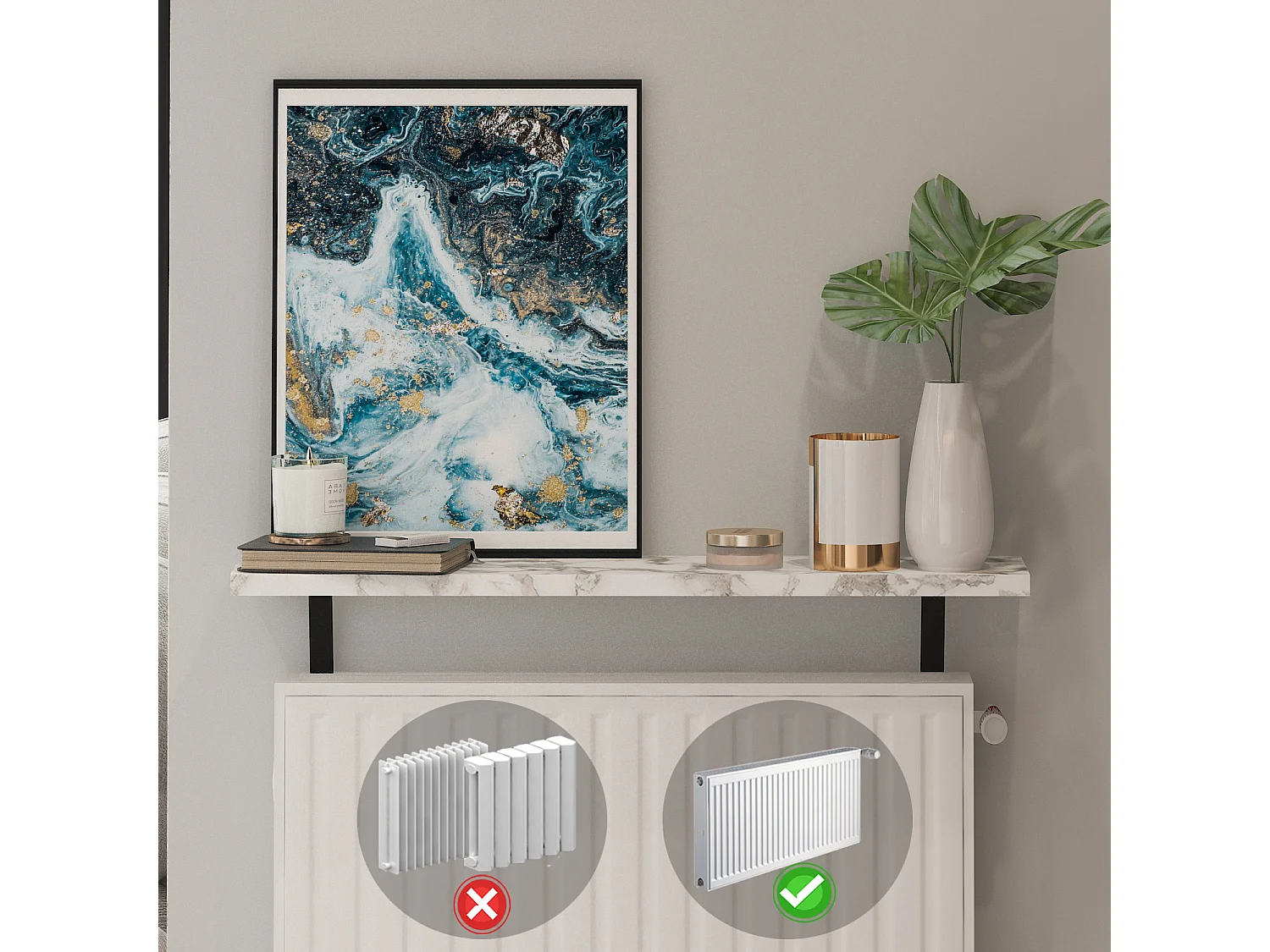Heizkörperregal Adin Weiß Marmoroptik 60cm ohne bohren 92659