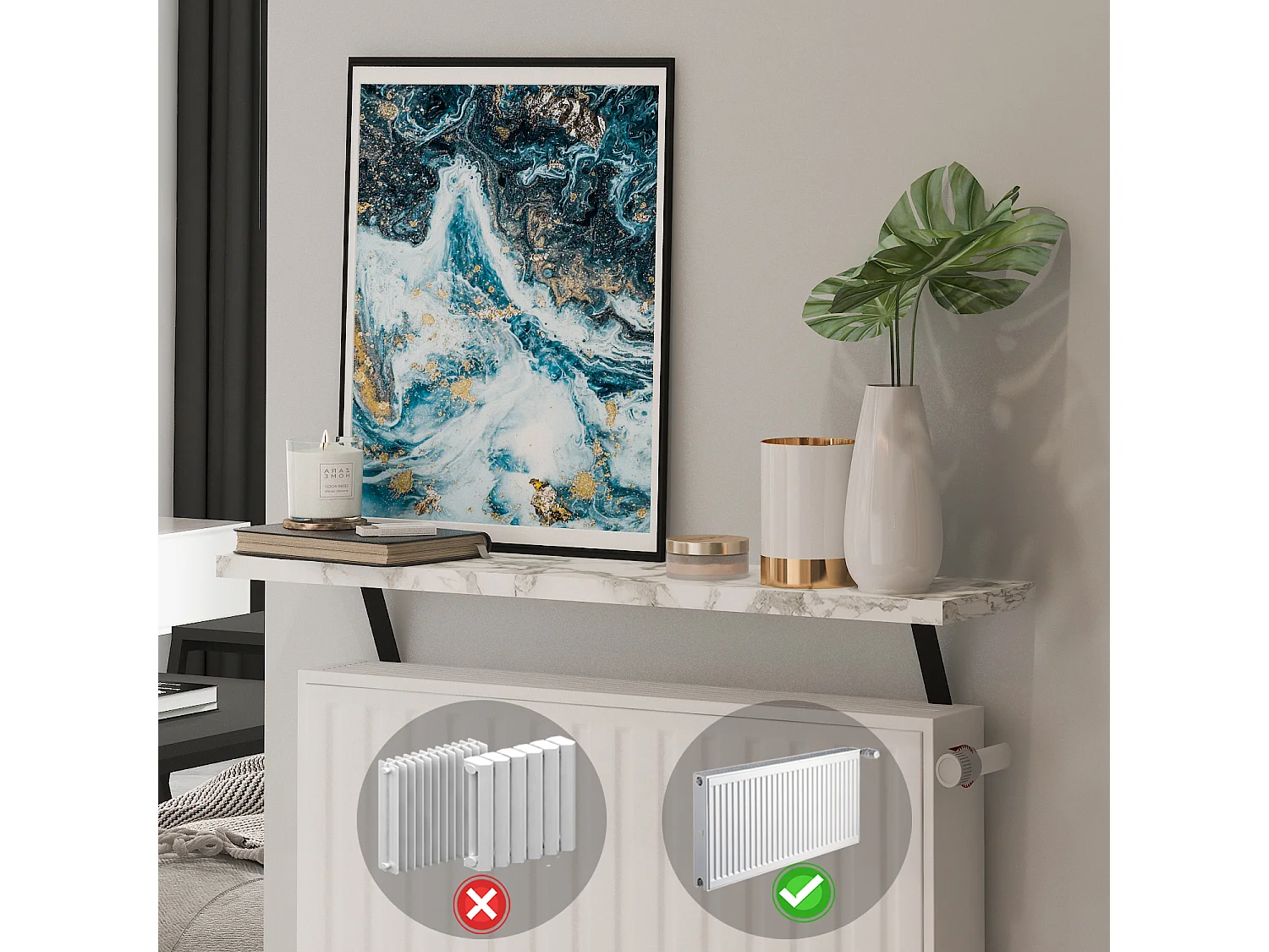 Heizkörperregal Adin Weiß Marmoroptik 60cm ohne bohren 92659